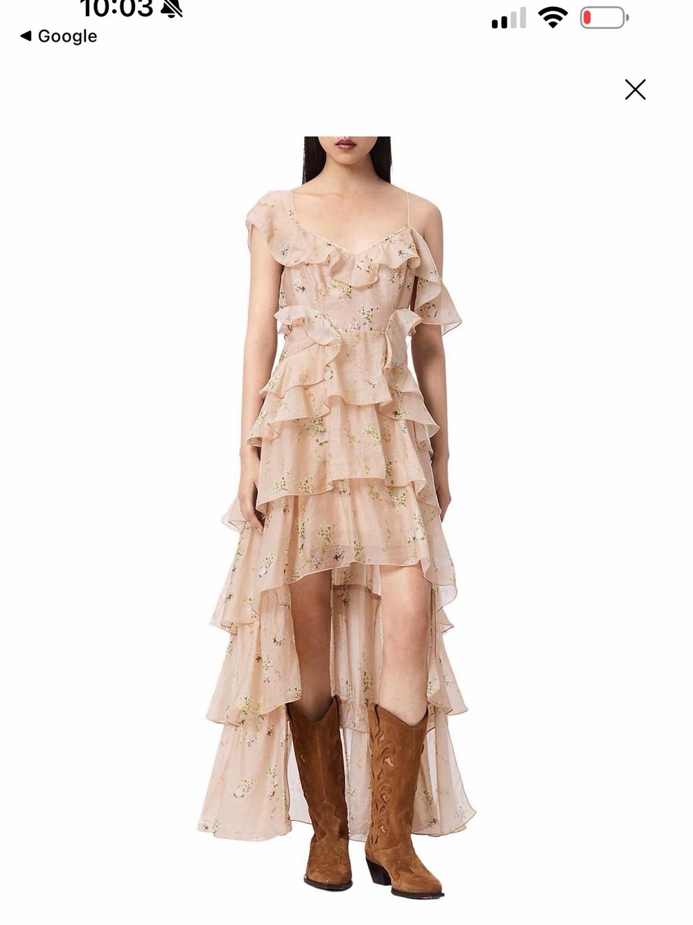 All Saints Blush Pink Floral Ruffle High-Low Dress
